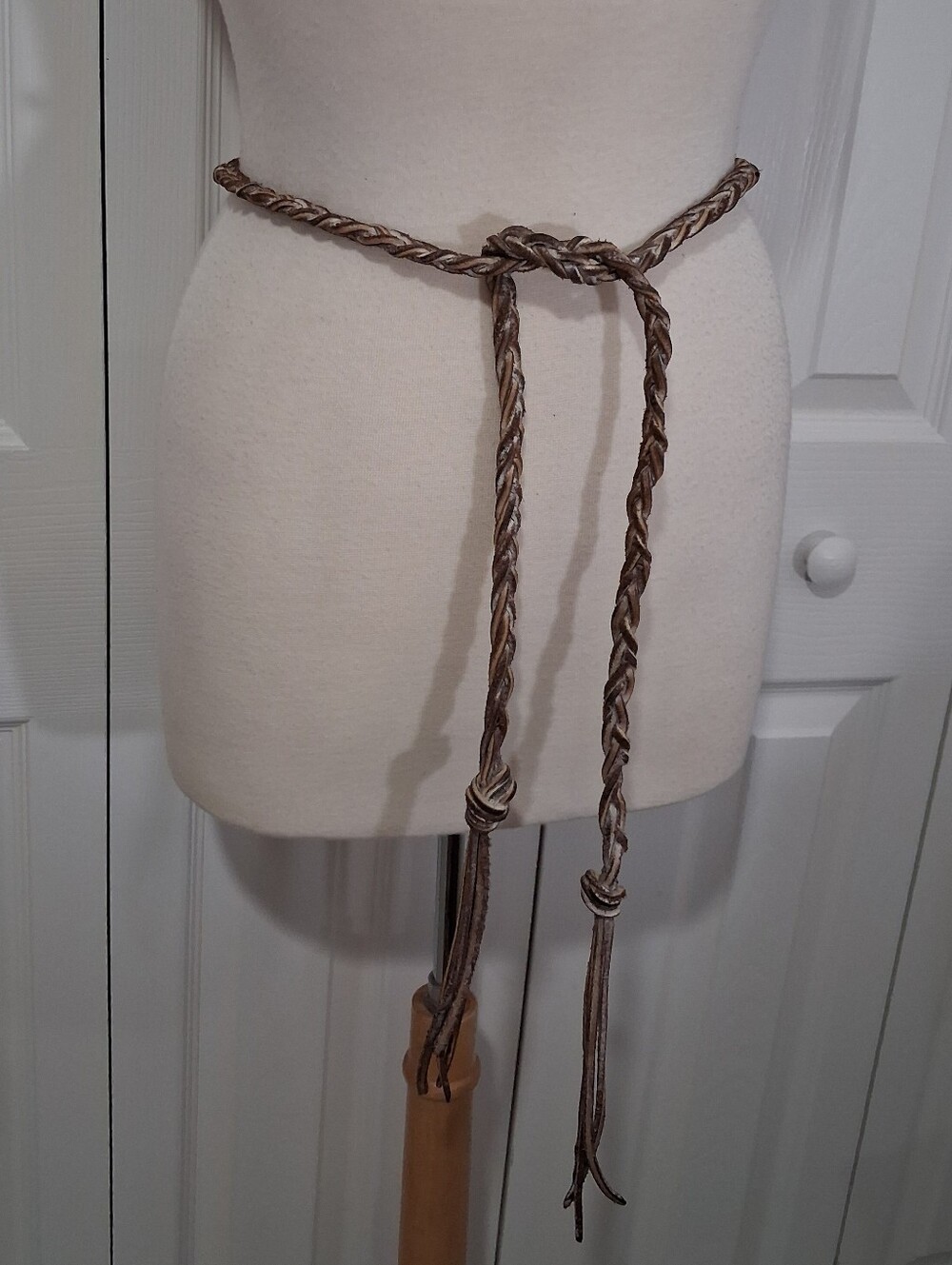Braided Leather Tie Belt in Brown 67 Inches Long